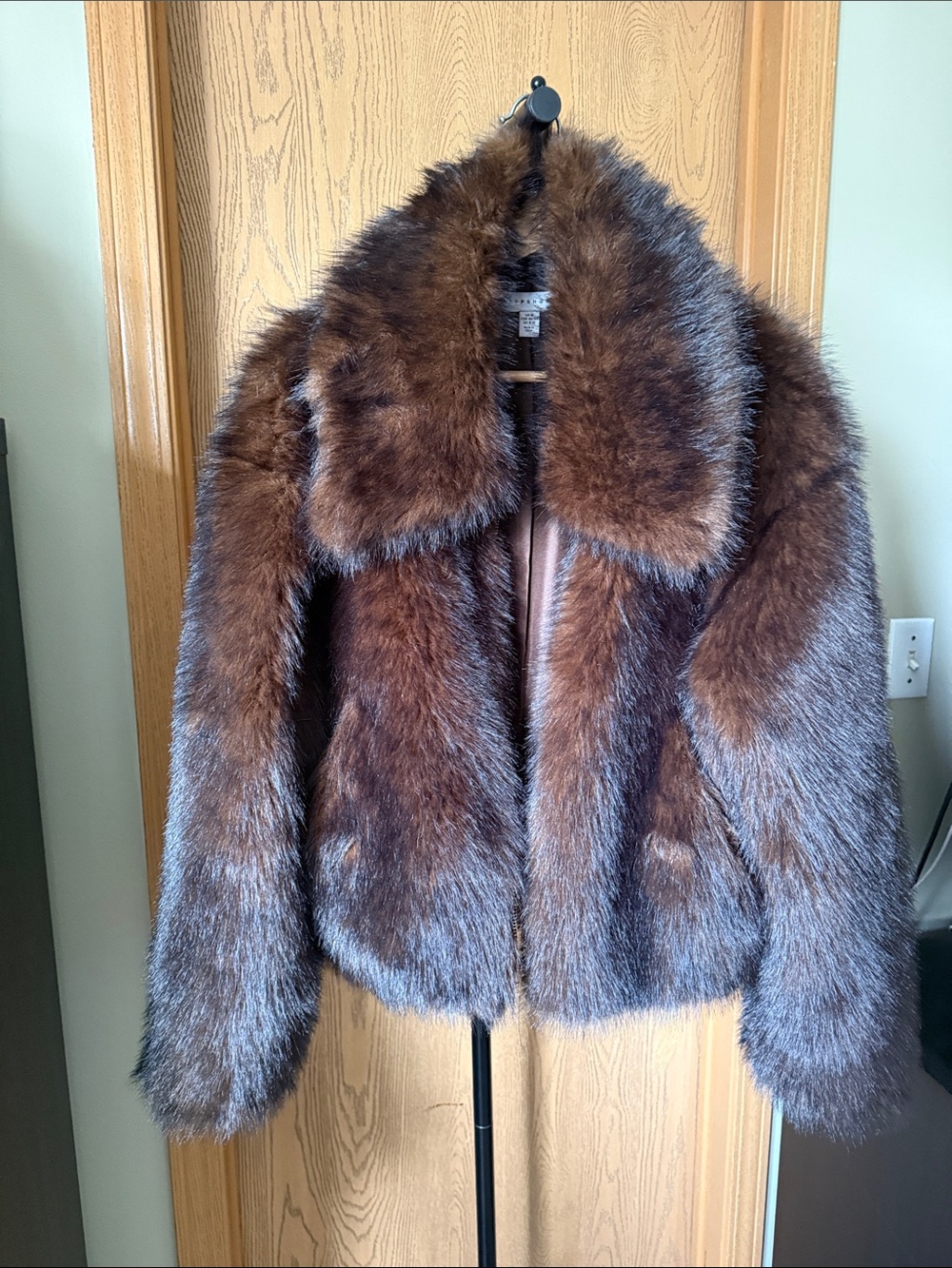 Topshop Brown Faux Fur Teddy Jacket
